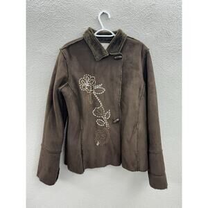 Chadwicks Womens Jacket Size Large Brown Suede Toggle Close Faux Fur Lined